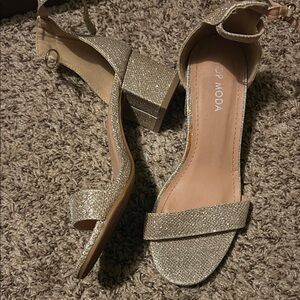 TOP Moda Women's Sparkling Block Heels - Gold